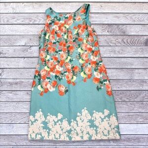 Donna Ricco Teal Floral A-Line Dress with Coral Accents 8